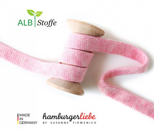 Bio Flachkordel - 1,2 cm - rosa mélange - Albstoffe - Hamburger Liebe
